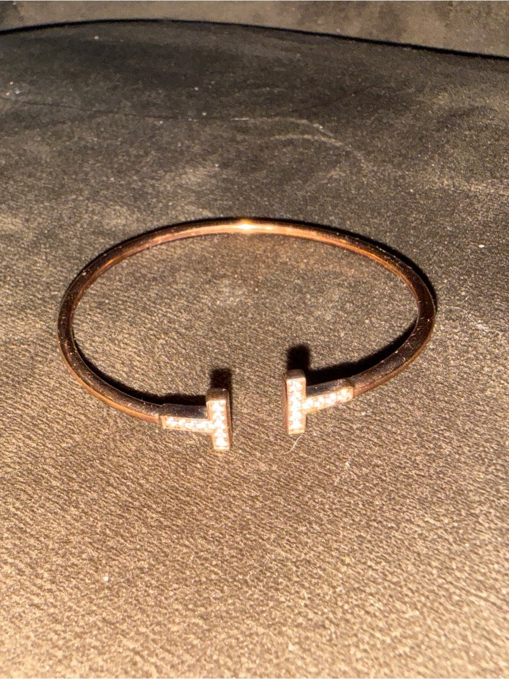 Rose Gold Open Cuff Bracelet with Pavé T-Ends
